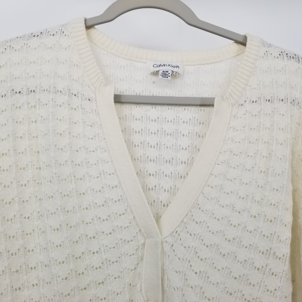 Calvin Klein V-Neck Long Tunic Sweater Cotton Wool - Picture 6 of 8